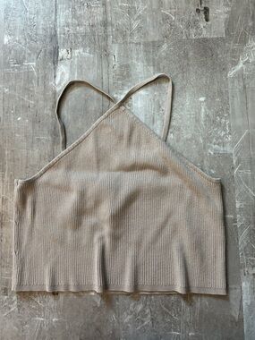 H&M Ribbed Spaghetti Strap Cropped Tank - Taupe